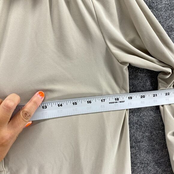 Anne Klein Shirt Women S Small Beige Button Up 3/4 Sleeve Collared Roll Up Tab - Picture 7 of 10